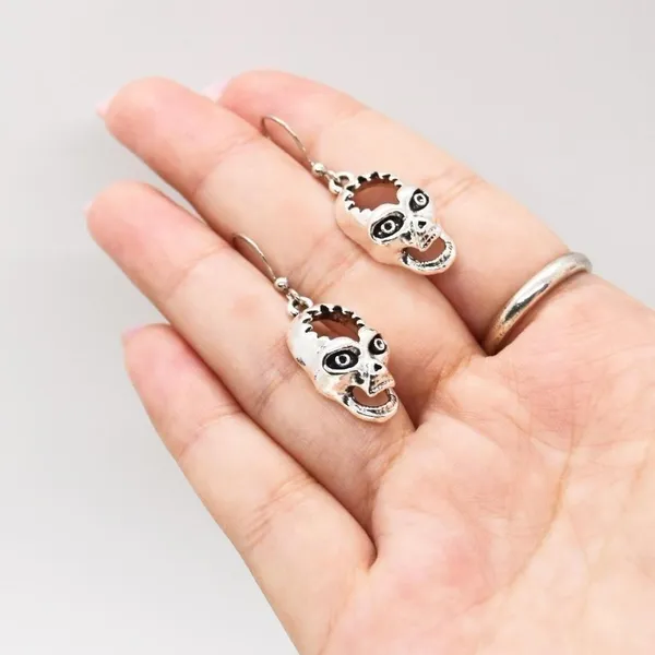 Punk Scary Skull Earrings Silver - Image 3