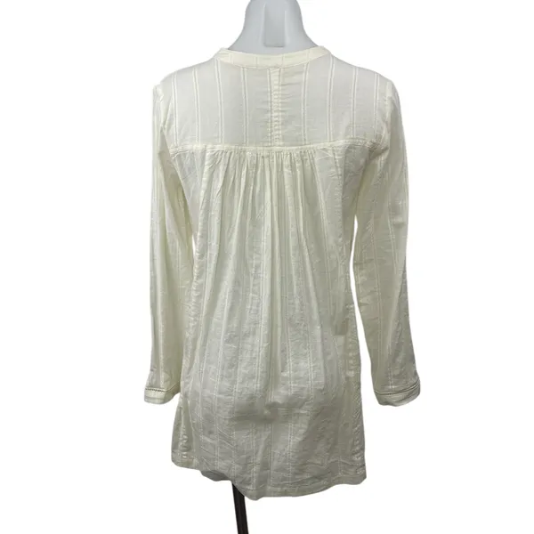 Free People Women's White Lace Pleated Long Sleeve Mini Tunic Shift Dress Sz XS - Image 2
