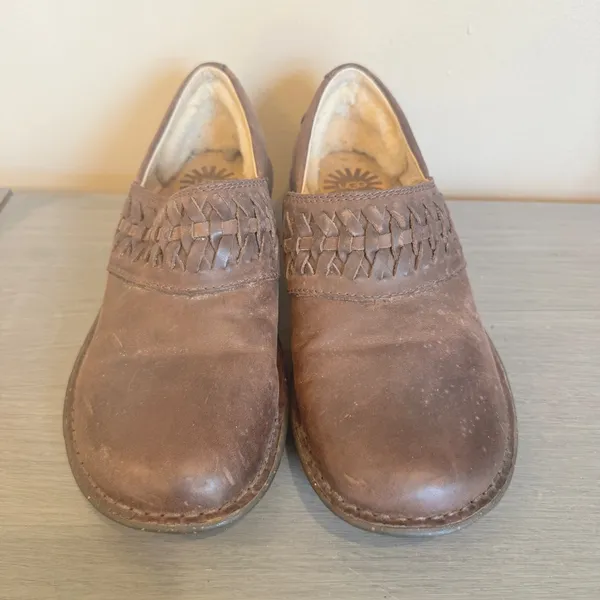 UGG Anila Wool Lined Leather Brown Clog‎ Slip On Shoes Brown Comfort 7 - Image 2