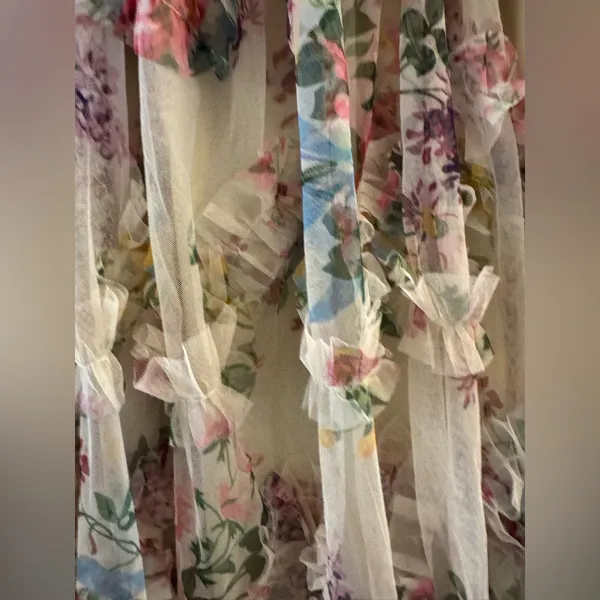 Faeriesty Ruched Bustier Ruffle Trim Hem Floral Print Tube Dress - Image 9