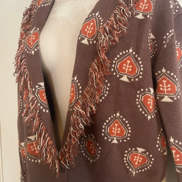 Cider‎ Brown and Orange Patterned Cardigan - Image 2