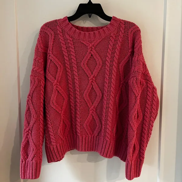 Princess Polly Anaya Oversized Pink Cable Knit Sweater M/L - Image 2