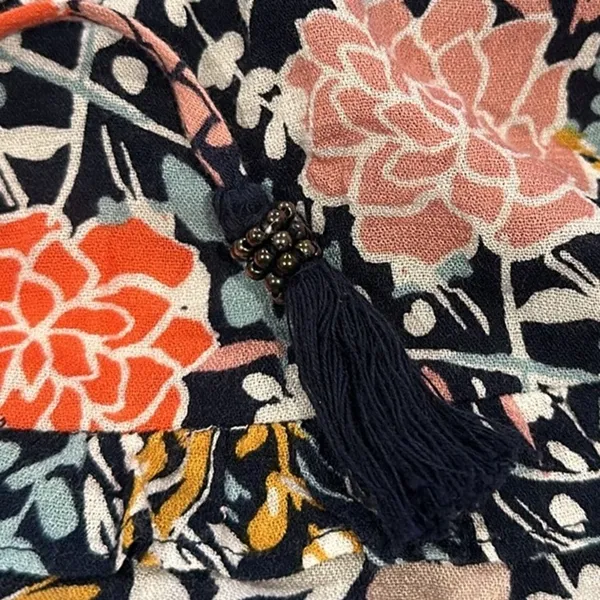 Anthropologie MAEVE PUFF SLEEVE BEGONIA PEPLUM FLORAL COTTAGE TASSEL TIES TOP M - Image 6
