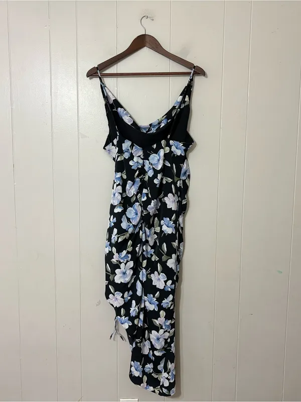 Abercrombie & Fitch Floral Asymmetrical Midi Dress Cowl Neck Cinched Slit Size L - Image 13
