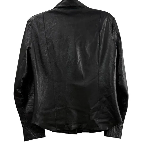 Carlisle Lambskin‎ Leather Black Lambskin Leather Button Down Shirt Jacket M - Image 3