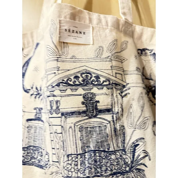 Sézane Paris Canvas Tote Bag Maria Pour Blue Illustrated Paradiso Jungle Print - Image 2
