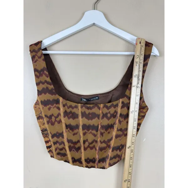 NWT Zara Mesh Corset Top Bustier Size M Brown Geometric Print Y2K Boho Chic - Image 7