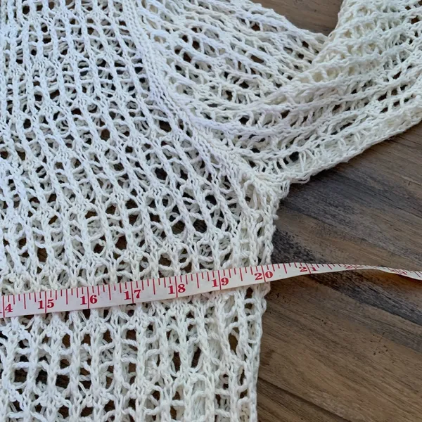 Katie Todd Weave Crochet Cardigan Boho Sz M Medium Cover Up White Ribbon Trim - Image 7