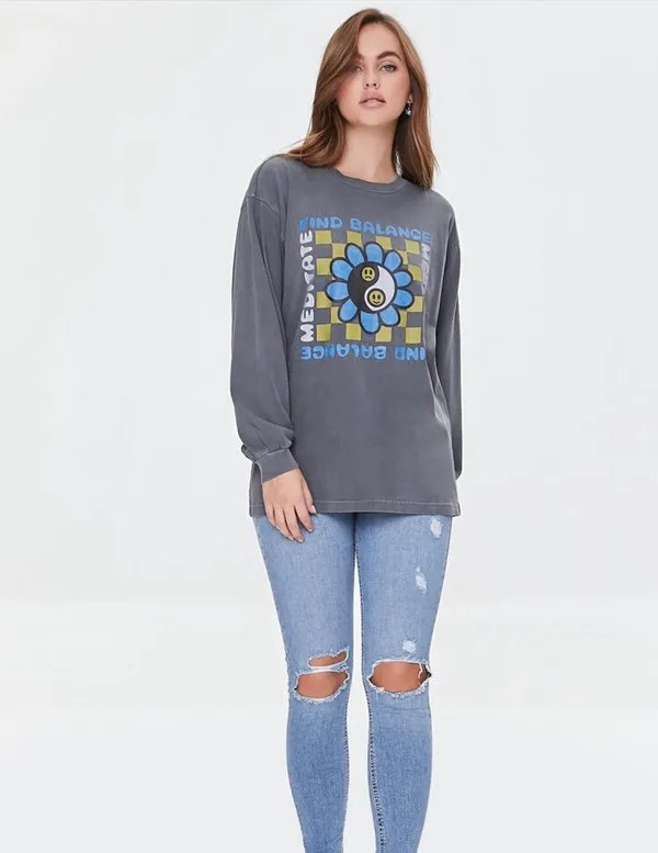 Find Balance and Meditate long sleeve oversize shirt, brand new with tag - Image 2