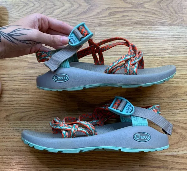 Chacos Double Strap Sandals Gray Blue Orange - Image 4