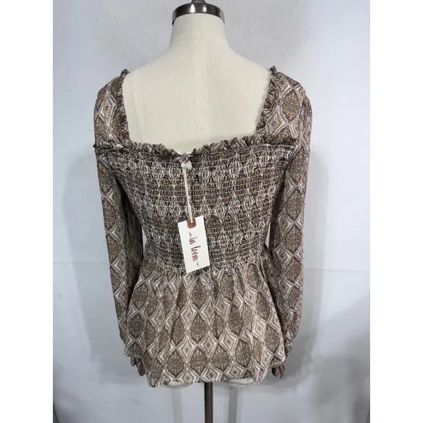 Women's Loom Smocked Peplum Blouse Boho Romantic Long‎ Sleeve Size S New - Image 9