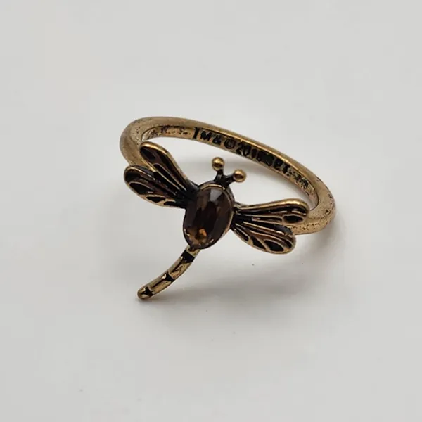 Brass Tone Dragonfly Ring (7) Gold - Image 6