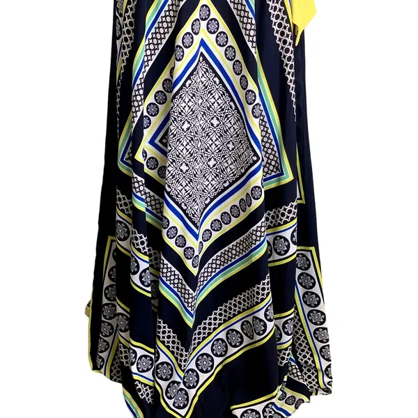 Eliza J Geometric Scarf Print Sleeveless Maxi Dress‎ in Blue/Yellow - Image 4