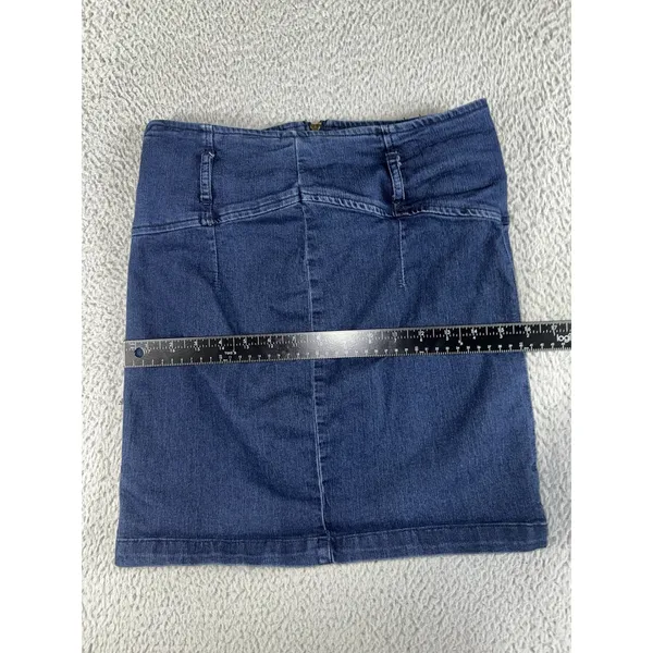 Free People Livin it Up Mini Skirt Women‎ 6 Back Zip Short Dark Wash Denim - Image 5