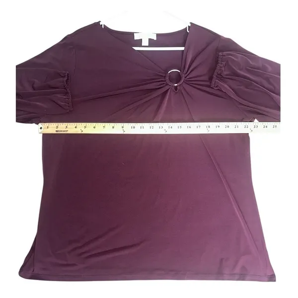 Michael Kors Burgandy Aysmmetrical Neck Long‎ Sleeve Blouse, 2X - Image 5