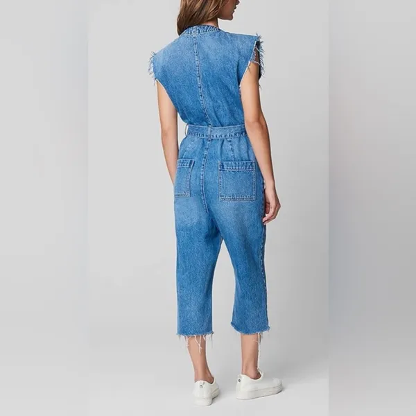 BlankNYC Cotton Blend‎ Blue Denim Belted Jumpsuit Sleeveless Small - Image 2