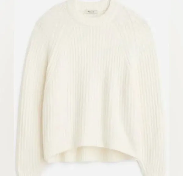 NWT Madewell Ribbed Cotton-Blend Sweater M box cut slice flower embroidery incl - Image 2