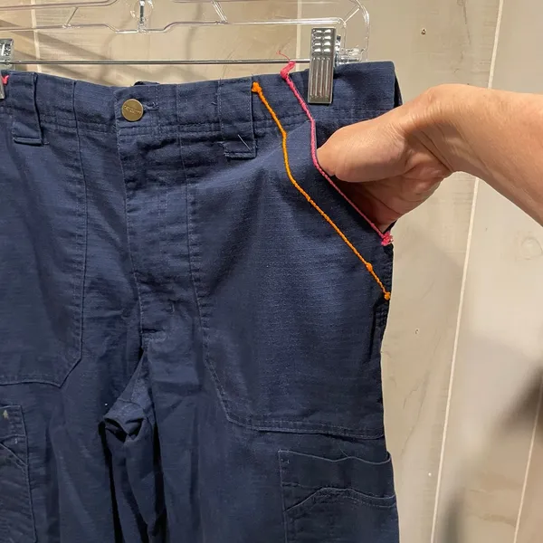 Cute navy Carhartt broken in work cargo pants pink orange trim chore - Image 5
