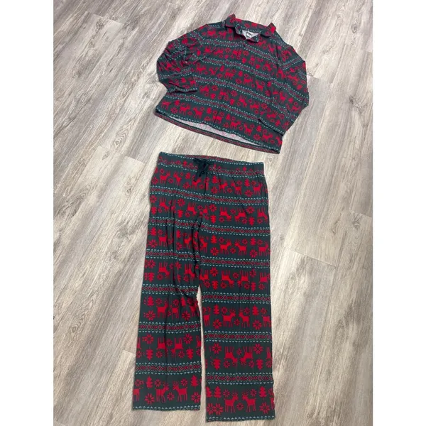 Hanna Andersson Soft‎ Womens XL Tencel Pajama Set Green Red Reindeer Fair Isle - Image 9