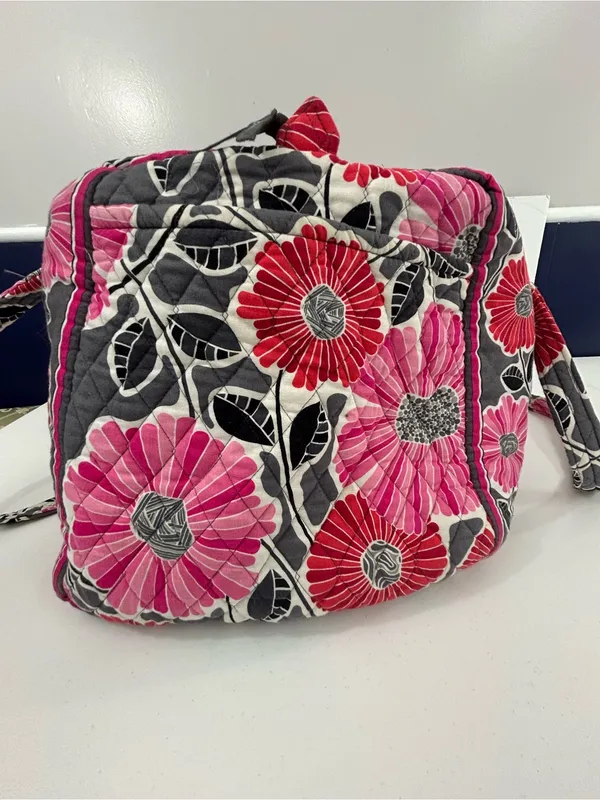 Vera Bradley Large Duffel Bag Cherry Blossoms Retired Pink Red Gray Floral - Image 3