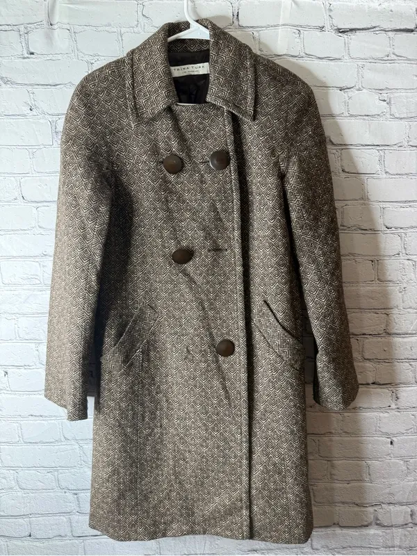 Trina Turk Brown Tweed Double-Breasted Pea Coat size medium - Image 2