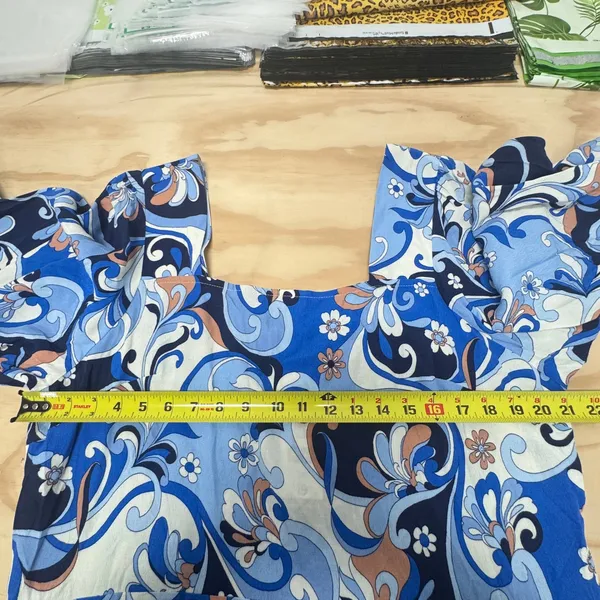 NWT F&F Blue Swirl Paisley Square Neck Smocked Mini Dress Women's‎ US 18 Floral - Image 9