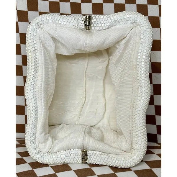 Vintage White Metal Mesh Clutch Purse Mid Century Gate Mouth Evening Bag Bridal - Image 5