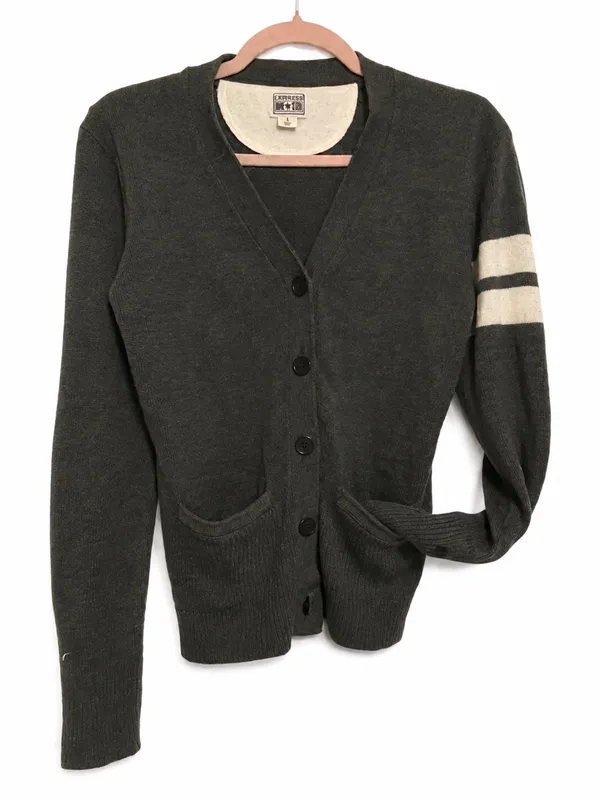 Y2K Converse One Star Varsity Stripe V-Neck Cardigan Size Small Gray - Image 7