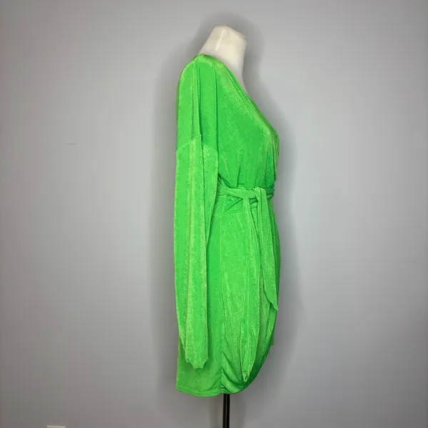 ASOS - Green Wrap Slinky Blouson Sleeve Dress - Image 4