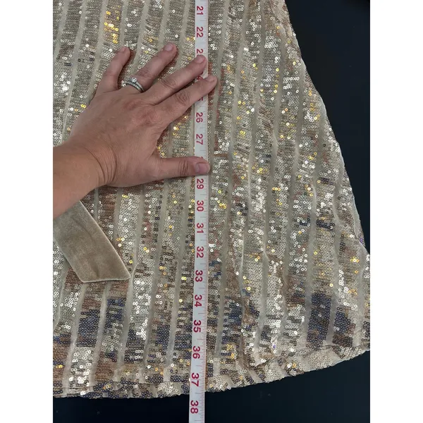 Nanette Lepore Sequin Wrap Dress Women Size 8 Gold Great Long Sleeve Velvet Belt - Image 10