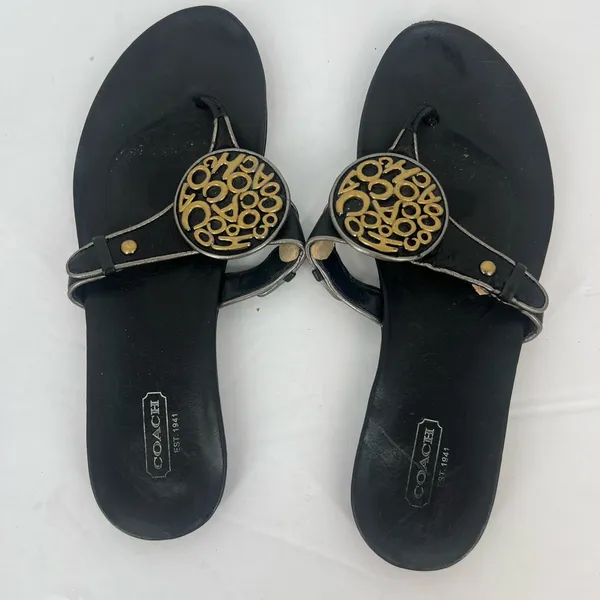 Coach Black Sandals with Gold Accent coach medallions - Image 5
