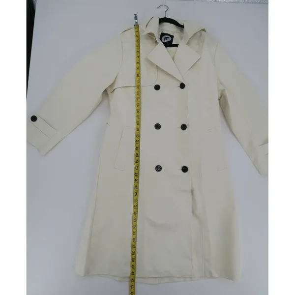 Womens Cream Hooded Double Breasted Trench‎ Coat Size L - Image 2