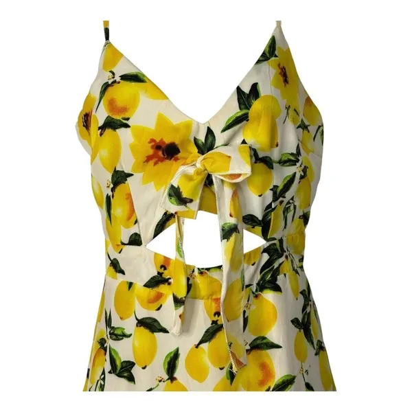 Boohoo‎ Lemon Print Sundress Yellow Fruit Floral Cutout Summer Coquette Vacation - Image 4