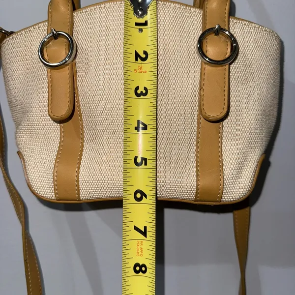 Fossil Small Woven Hand‎ Bag Cream and Tan Sunday Best Crossbody M - Image 8