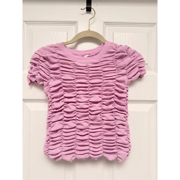 Anthropologie Smocked‎ Short Sleeve Tee Lavender Lilac Textured Crop Top - Image 2
