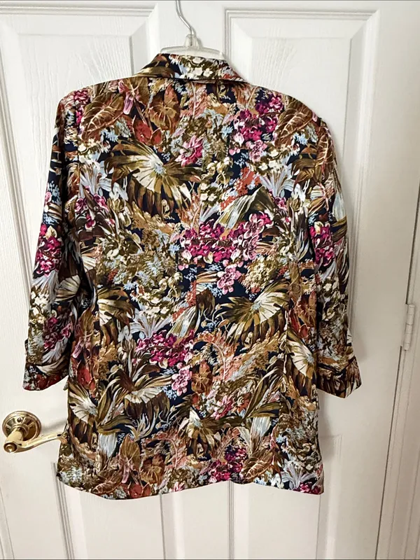 Zara Floral Longline Blazer in Pink, Green, Gold & Navy medium - Image 3