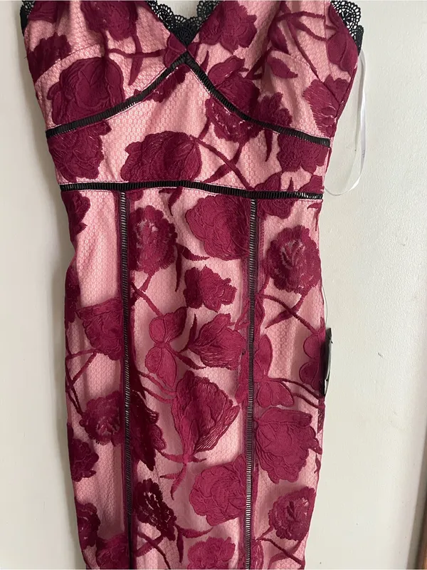 Lulus Alluring Dream Burgundy Floral Mesh Lace Trumpet Midi Dress - Image 6
