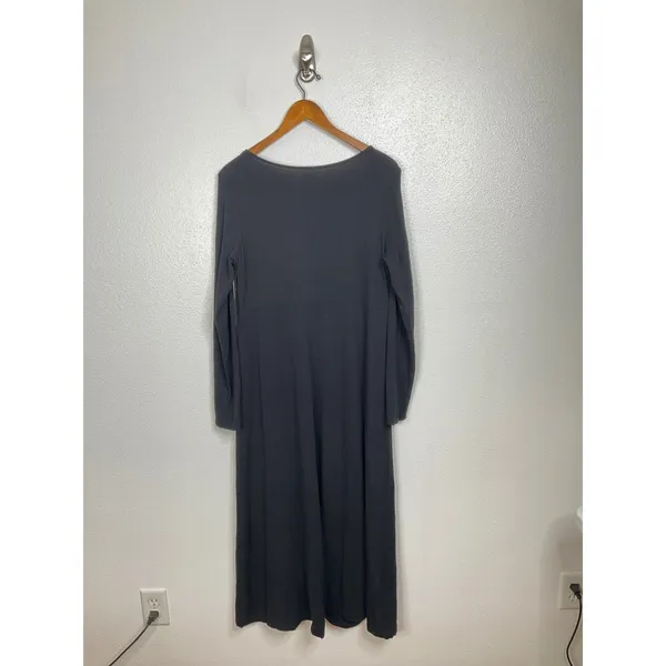 Garnet Hill Womens Black Long Sleeve Empire Waist Scoop Neck‎ Midi Dress Size M - Image 2