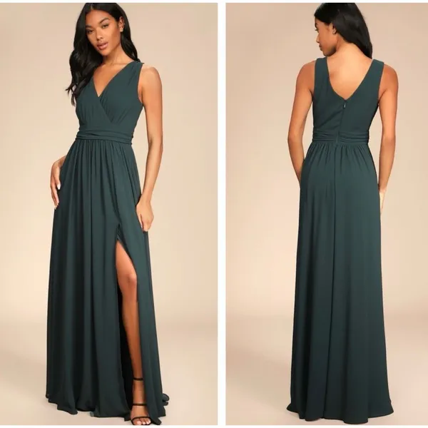 Lulus Thoughts of Hue Emerald Green Surplice Maxi Dress Size XS NWT Bridesmaid - Image 2