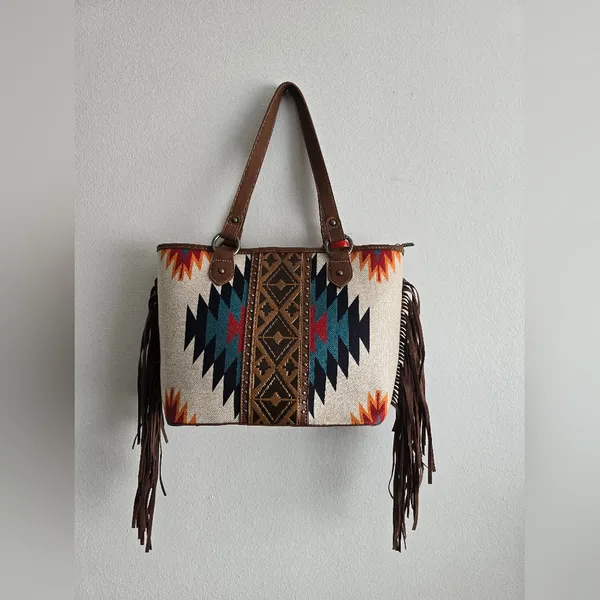 Western Aztec Tapestry‎ Concealed Tribal Carry Tote Bag Ivory - Image 14