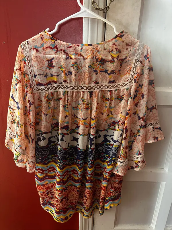 Anthropologie Meadow Rue Batai Peasant Tassel Mixed Floral Crochet Lace Top - Image 10