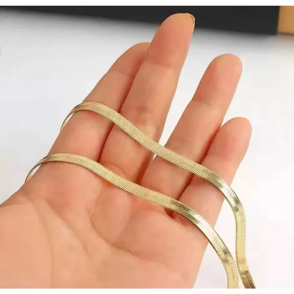 3mm Gold Herringbone Necklace | Gold Plated Sterling Silver‎ - Image 4