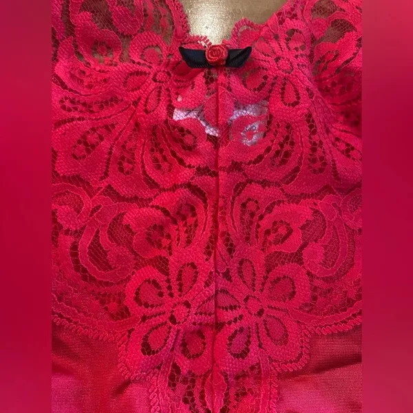 APPLAUSE Vintage Red Lace‎ High Cut Teddy 80s 90s Size 34 Made in the USA NWOT - Image 9