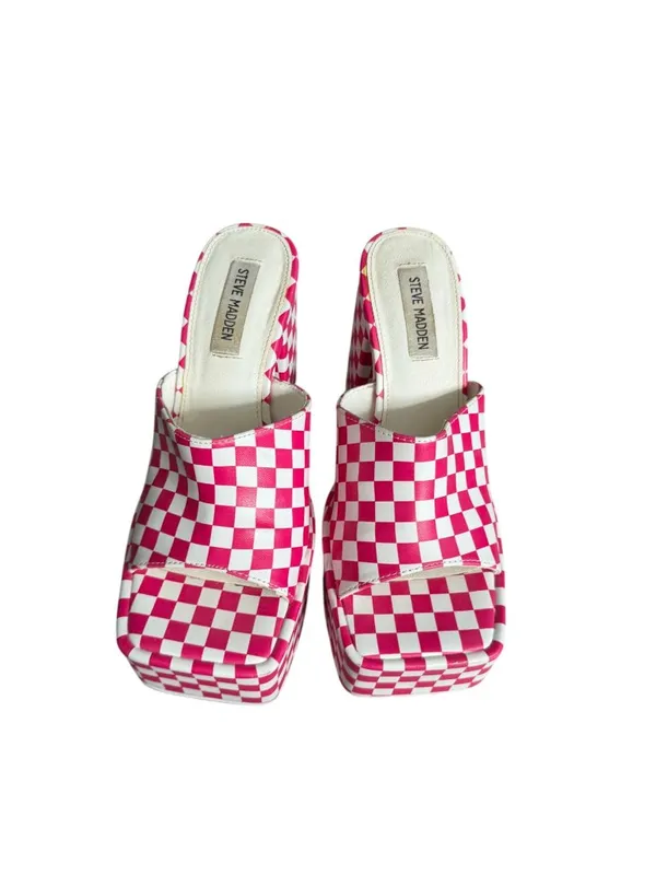 STEVE MADDEN Trixie Checkerboard Pink White Platform Sandals Heels Size 8 - Image 11
