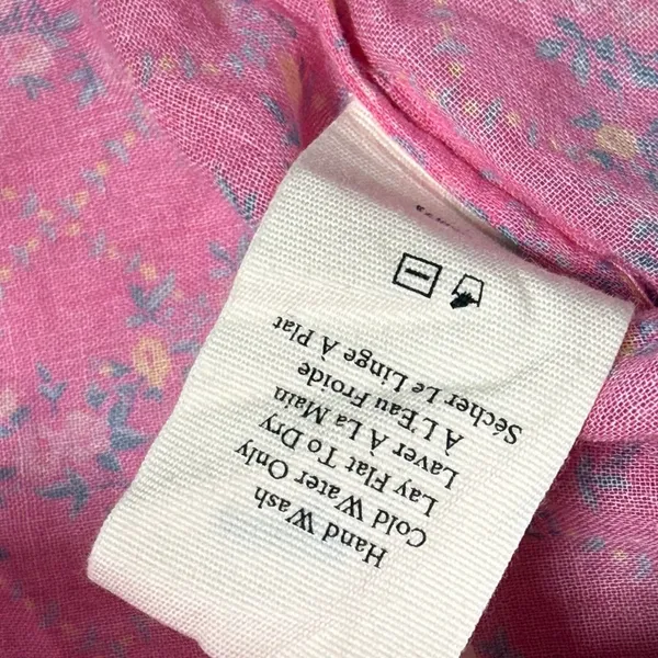 LoveShackFancy Pink Floral Cotton Tie Neck Tassel Peasant Blouse Small - Image 7