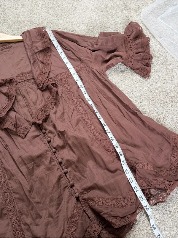 Free People Women’s Isn’t She Lovely Tunic Top Sheer Boho in Chocolate Lava M - Image 12