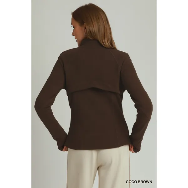 Umgee Soft Fleece Full Zip Jacket With Pockets - Coco Brown - medium - Image 3