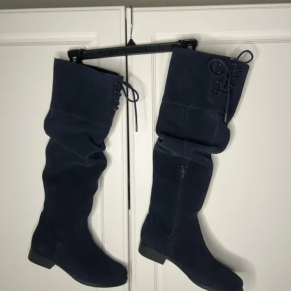 Matisse Camila Navy Suede Slouch Knee High Boots - Image 5