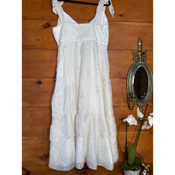 NWT Lulus Elegant Direction Ivory Embroidered Ruffled Tie-Strap Midi Dress Sz XL - Image 6