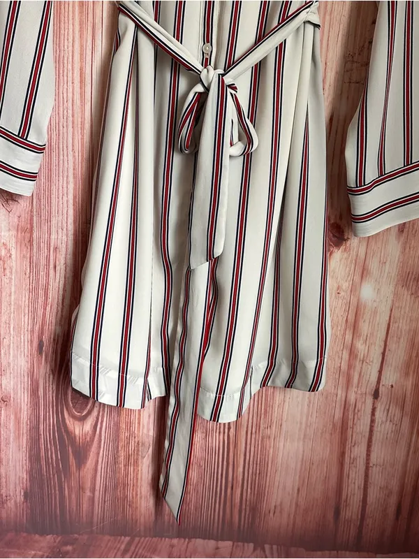 Express Outlet White Convertible Sleeve Red Striped Long Sleeve Shirt Dress Sz S - Image 8